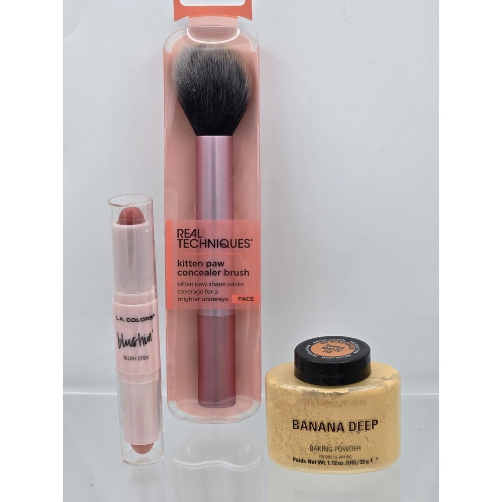 Face Makeup Kit: Makeup Setting Powder, Blush Stick, Kitten Paw Concealer Brush
